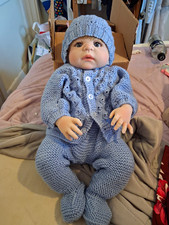 Baby Doll Light Complexion Blue Eyes Babies Theme Blue Knitted Outfit Hat