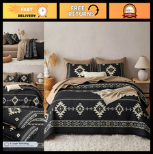 Southwestern Aztec Quilt Set - Reversible Rustic Bedspread, 3-Piece King Size, T