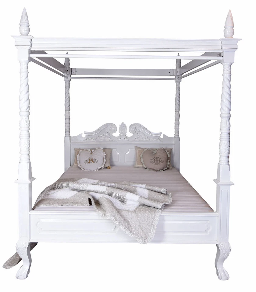 Himmelbett Holz Doppelbett vintage Bett weiß Ehebett Landhausstil Betthimmel neu - Bild 3 von 4