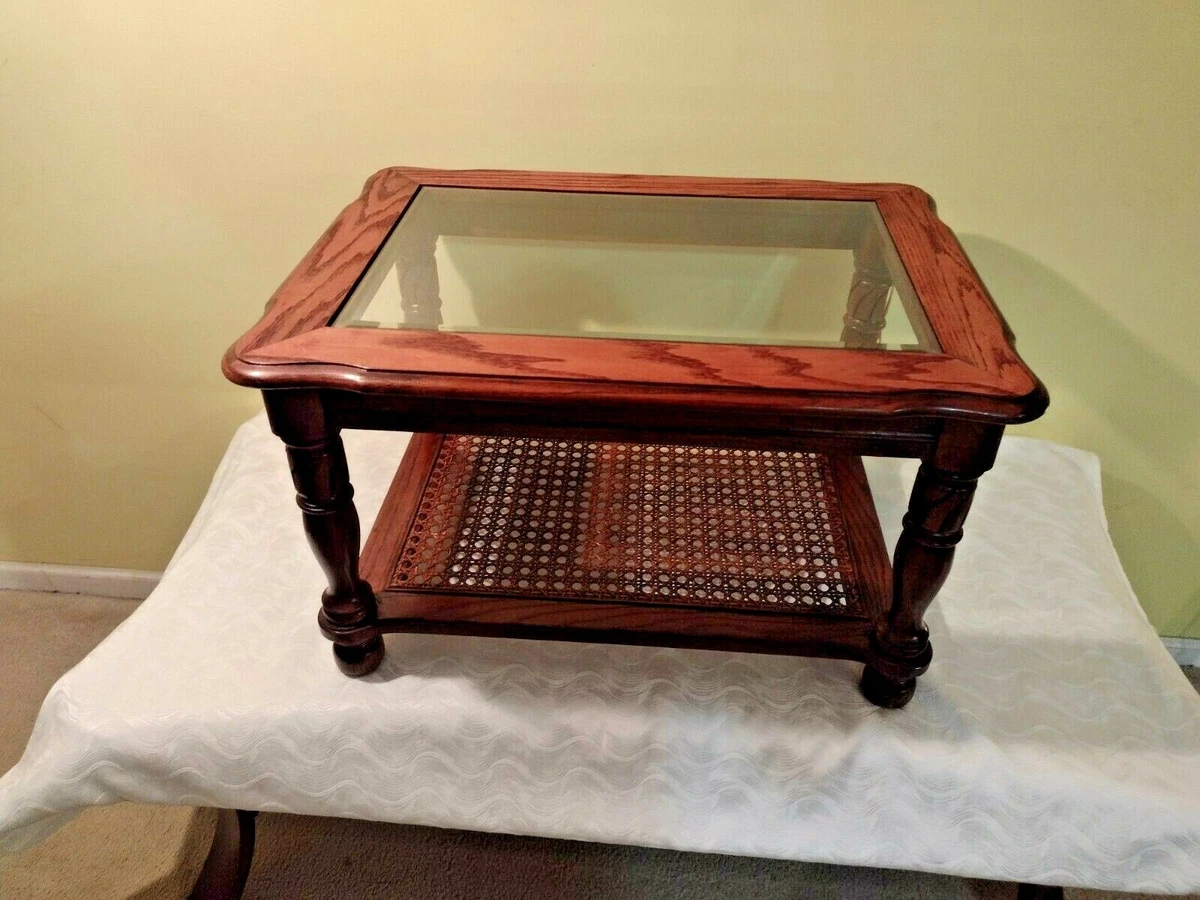 Wood end tables with glass tops deals