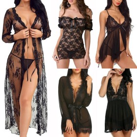 Sexy Women Lingerie Black Lace Dress G-string Underwear Babydoll Sleepwear Gift