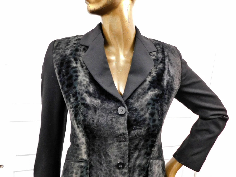 Chaqueta Blazer Vertigo Paris Negra Imitación Piel Borde Francia Talla M Foto 2 de 4