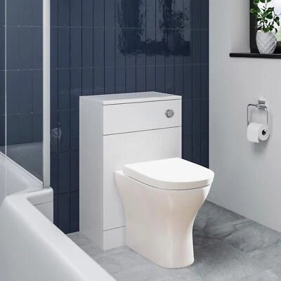 AURORA BTW Back to Wall Toilet Pan Concealed Cistern Unit 500mm Soft Close Seat White