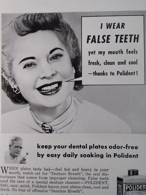 Polident Print Ad Original Vtg 1948 False Teeth Happy Smile Dentist 