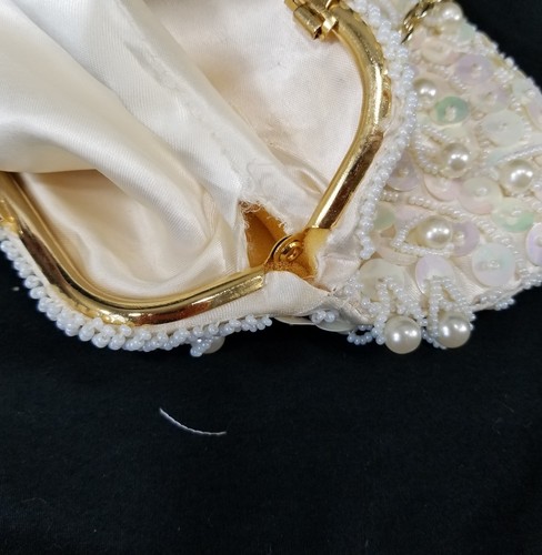 Vintage Bead & Sequin White Ivory Evening Bag Small Clutch Purse Wedding Prom - Picture 5 of 12