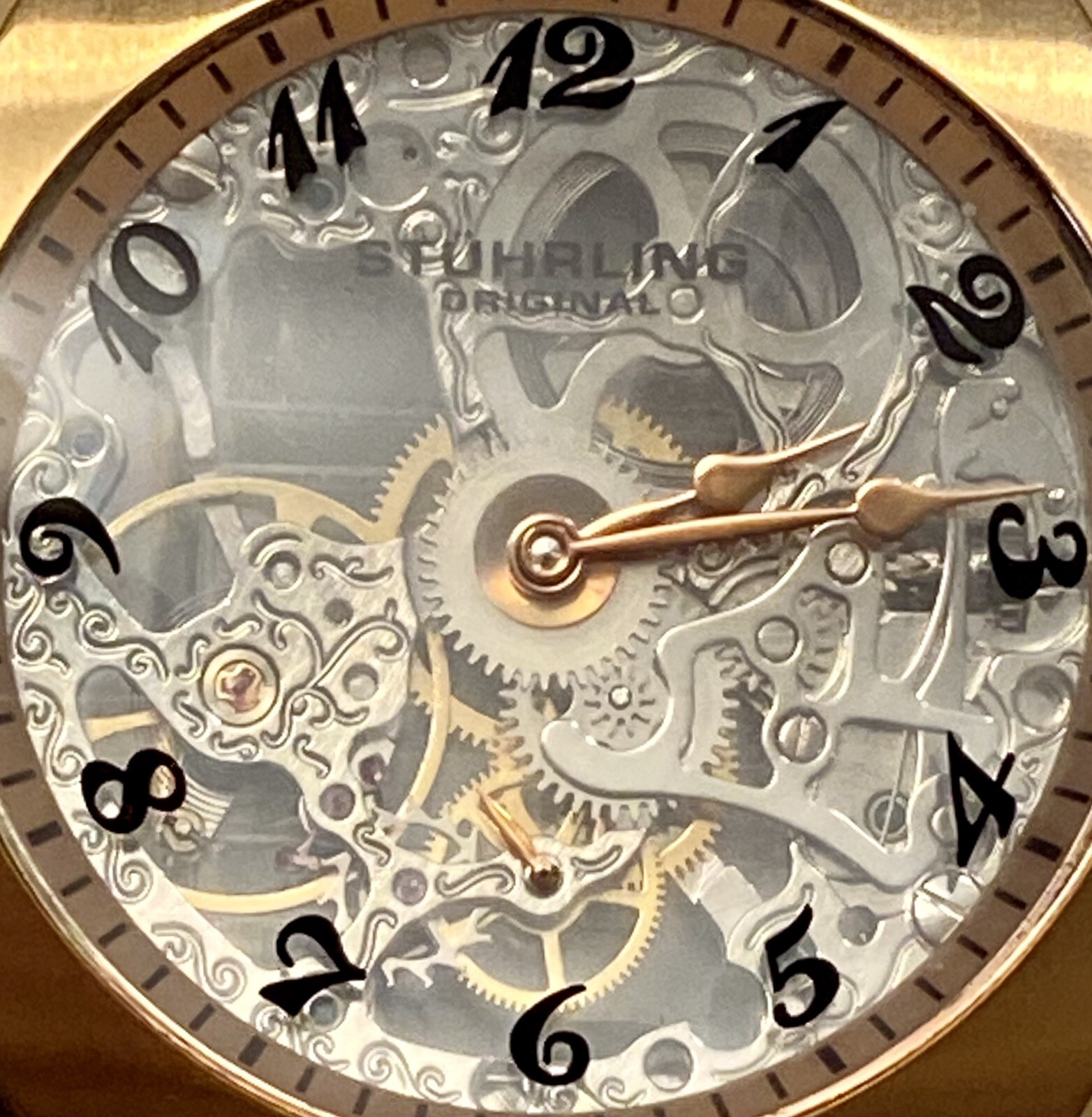 48mm Skeleton Mechanical Rosetone Cushion | Brown Strap STUHRLING Mens Watch