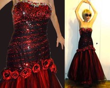 ALYCE BLACK LABEL CORSET MERMAID GOWN RED ROSES BLACK TULLE RHINESTONE SEQUIN 0