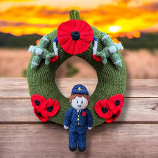 KNITTING PATTERN- Remembrance Memorial RAF Poppy Wreath Hanging Decoration 22cm