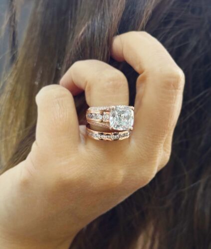 IGI CERTIFIED 14K SOLID ROSE GOLD CUSHION DIAMOND ENGAGEMENT RING 7.50CTW F VS2 - Picture 7 of 13