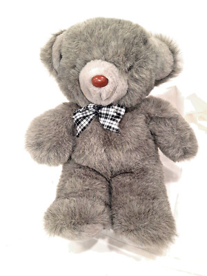 16'' Vintage CUDDLE WIT GRAY TEDDY BEAR STUFFED ANIMAL PLUSH TOY Blk and Wht  BOW