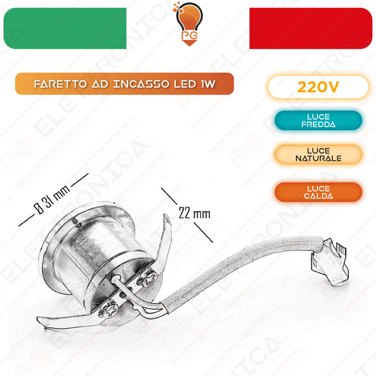 Faretto Led 1w Punto Luce Segnapasso Ad Incasso Luce Bianca Fredda 220v Sus - Foto 8