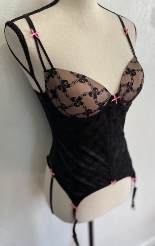 Betsey Johnson Sexy Black Lace Corset Bustier Garter Lingerie 34B - Picture 7 of 10