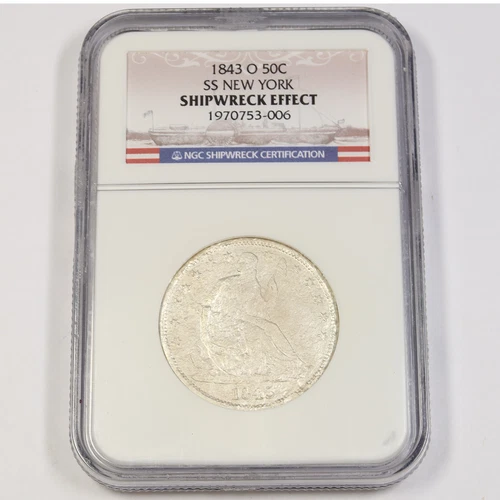 1843 O NGC SHIPWRECK SS NEW YORK Seated Liberty Half Dollar 50c #42994A