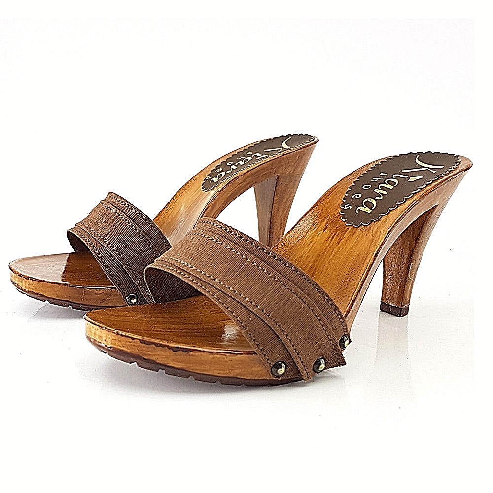 Women's High Heel Clogs Brown Made in Italy From 35 to 42-K6101 Brown