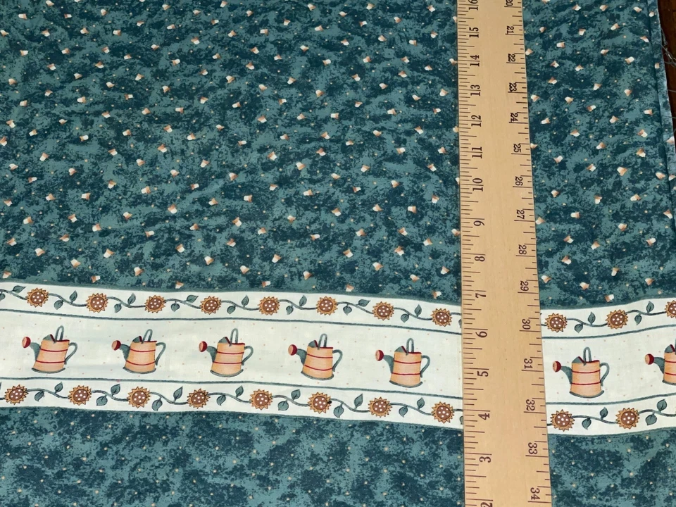 1 Yd Watering Cans Flower Pots Border Green by Debbie Mumm SSI Cotton Fabric - Image 2 of 4