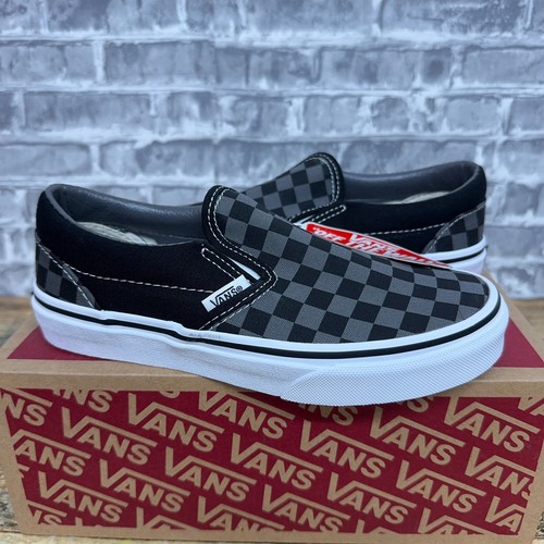 Vans Classic Slip On Checkerboard Black Pewter Shoes Kids Size 2.5 New - Picture 2 of 5