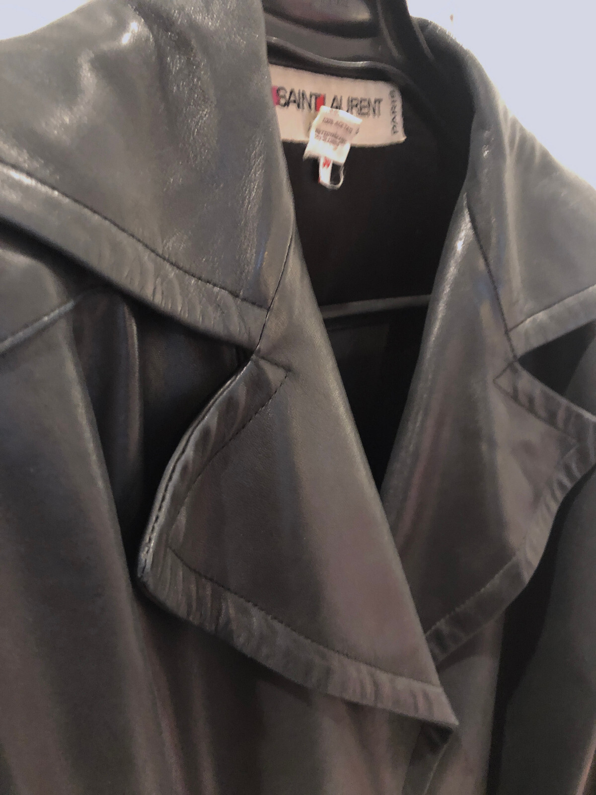 Giacca Vintage Yves Saint Laurent Rive Gauche in Pelle Nera Autunno Inverno 1983