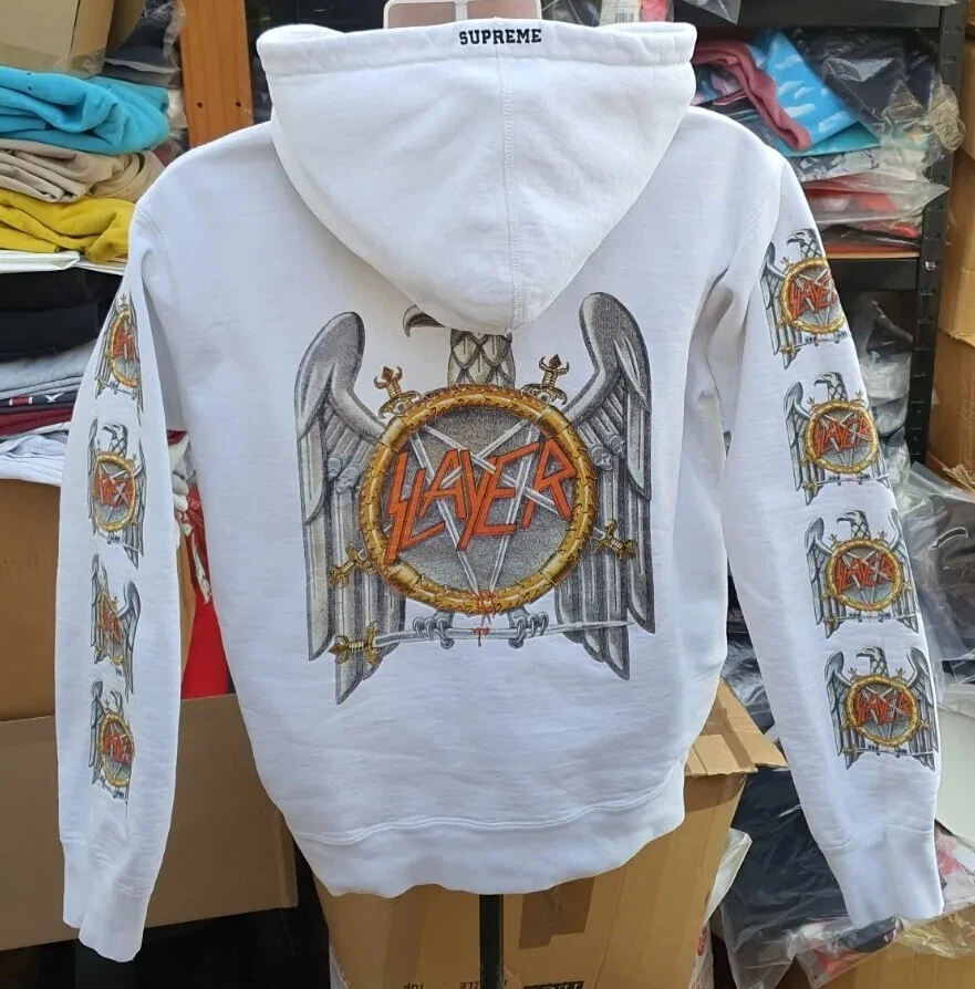 FW16 Supreme x Slayer Hooded Sweatshirt size L large white hoodie hoody