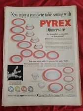 1954 VTG Orig Magazine Ad PYREX Glass Dishes Complete Table Setting Dinnerware
