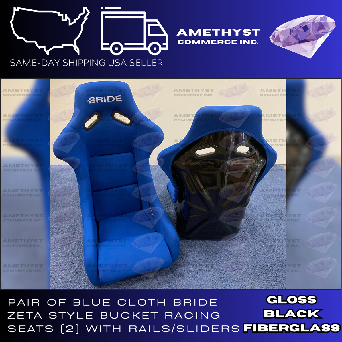 BRIDE Zeta 2 Style BLUE Seats Low Max JDM BUCKET Drift Race