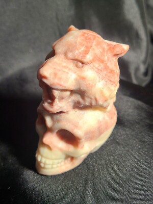3.3'' 293g  Tiger On Skull Head Red Calcite Crystal Carving Wiccan Reiki