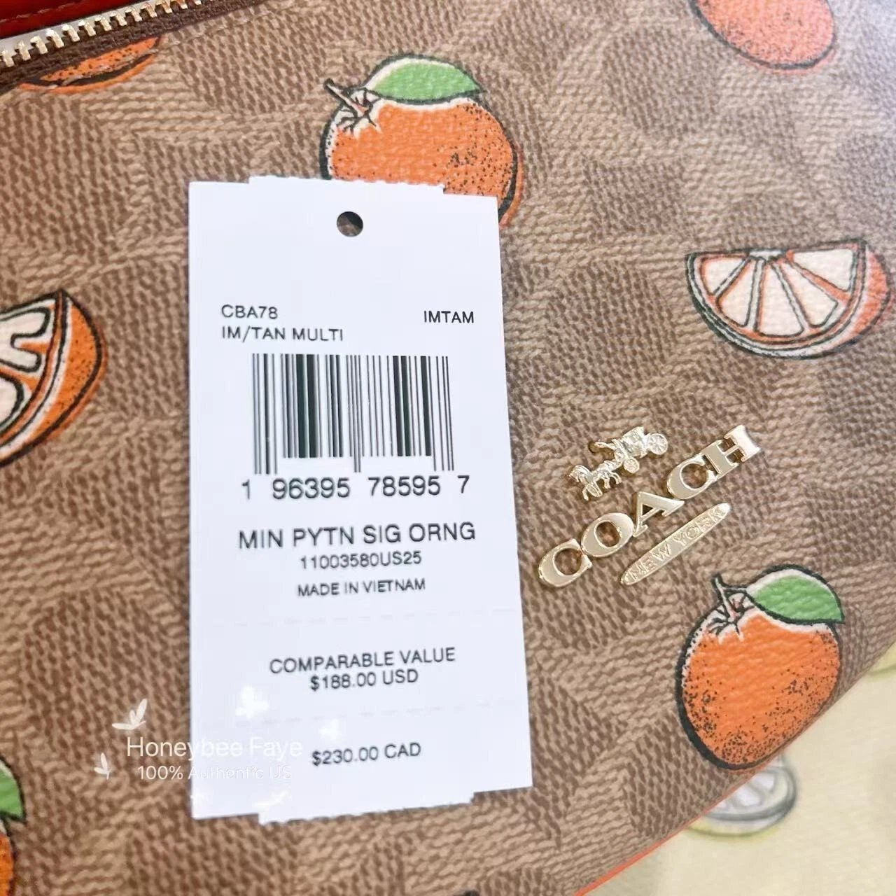 Borsa Coach Mini Payton nuova con etichetta in tela firmata con stampa arancione CBA78 Count1