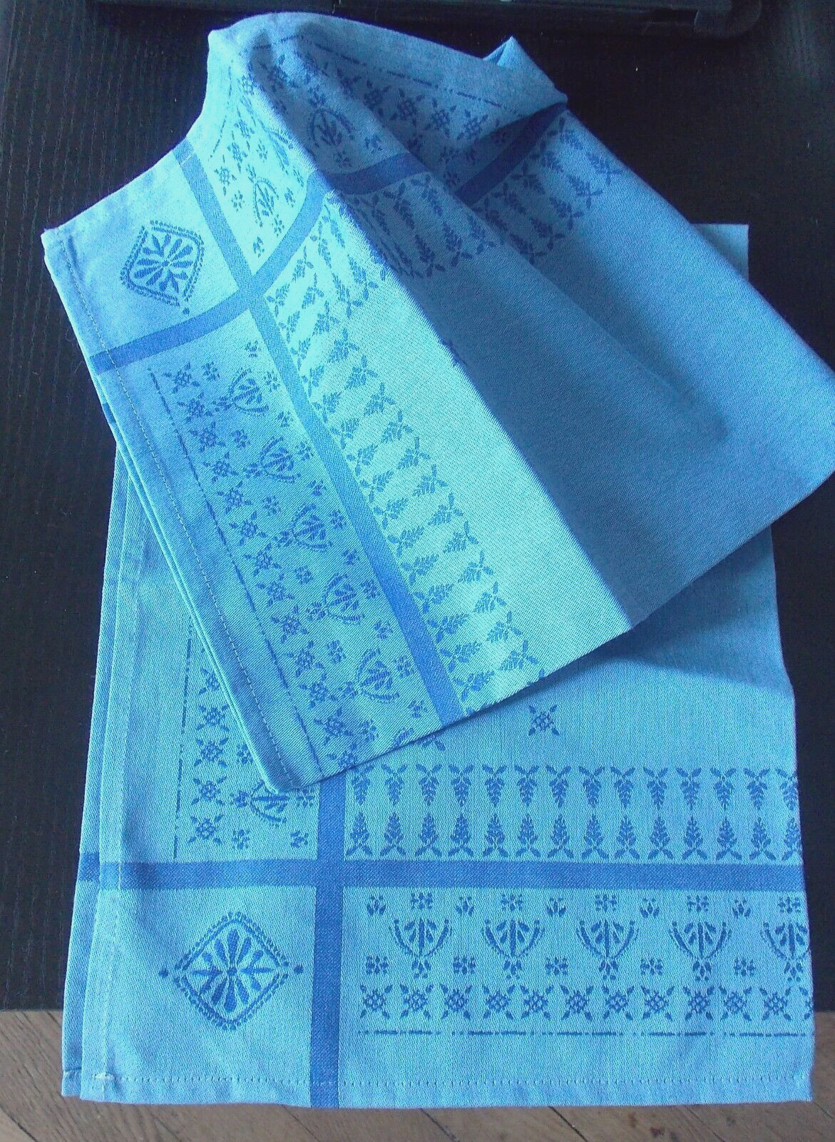 Torchons en jacquard réversible bleu lot de 2 essuie-mains en coton 50x70 cm