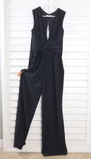 HALSTON HERITAGE NWT $445 Solid Black Open Back Tie Waist Jumpsuit Size 2