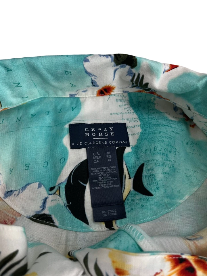 Camisa abotonada Crazy Horse a Liz Claiborne Co para hombre multicolor con estampado hawaiano XL Foto 4 de 4