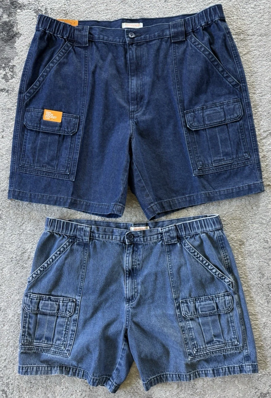 Lot Of 2 - Savane Cargo Hiking Denim Shorts Mens Size 40 W/ Tech Pocket-1 is NWT