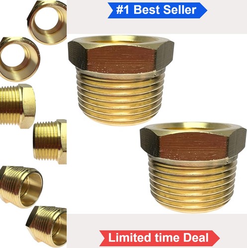 Brass Hex Reducer Bushing 3/4 x 1/2 NPT Threaded Pipe Fitting Leak Resistant 2