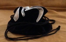 VELVET BAG Pouchette Drawstring Lined White Satin, Leather Interior Bottom, Ren