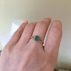 Natural Green Emerald and Diamonds Dainty Women Ring 18k Yellow Gold Ring K612