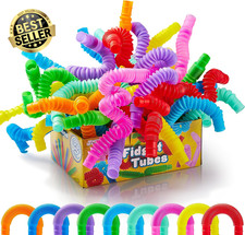 18 Pack Pop Tubes, Sensory Toys（Small） Fidget Tubes Party Favors - 9 Colors, Con