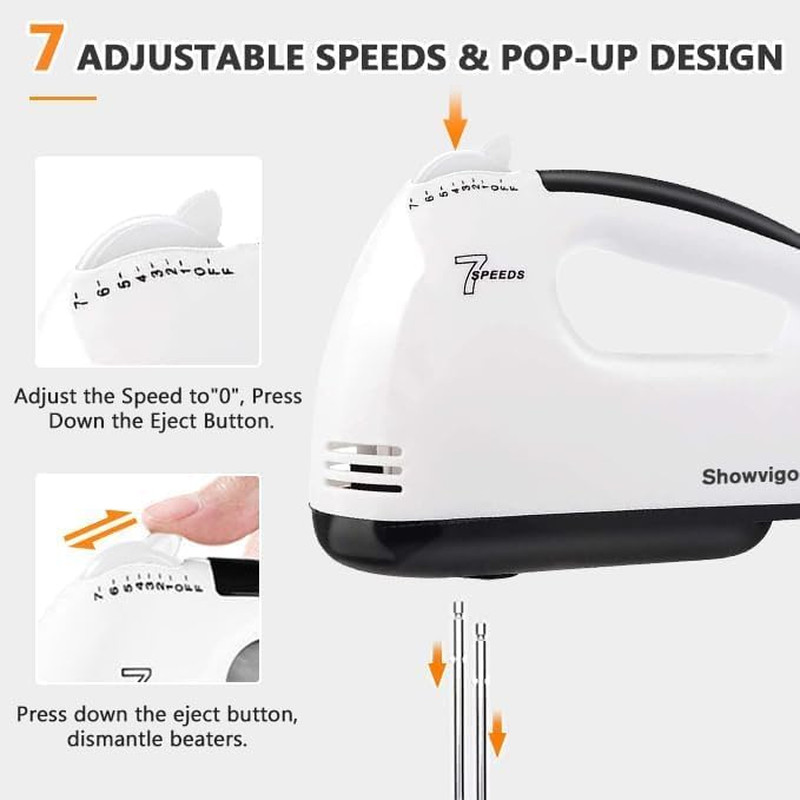 Electric Hand Mixer - 7 Adjustable Speed 180W Handheld Mixer Electric Whisk with