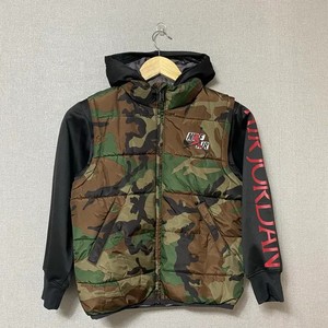 Nike Air Jordan Camouflage Puffer Vest with Hoodie Black Sleeve