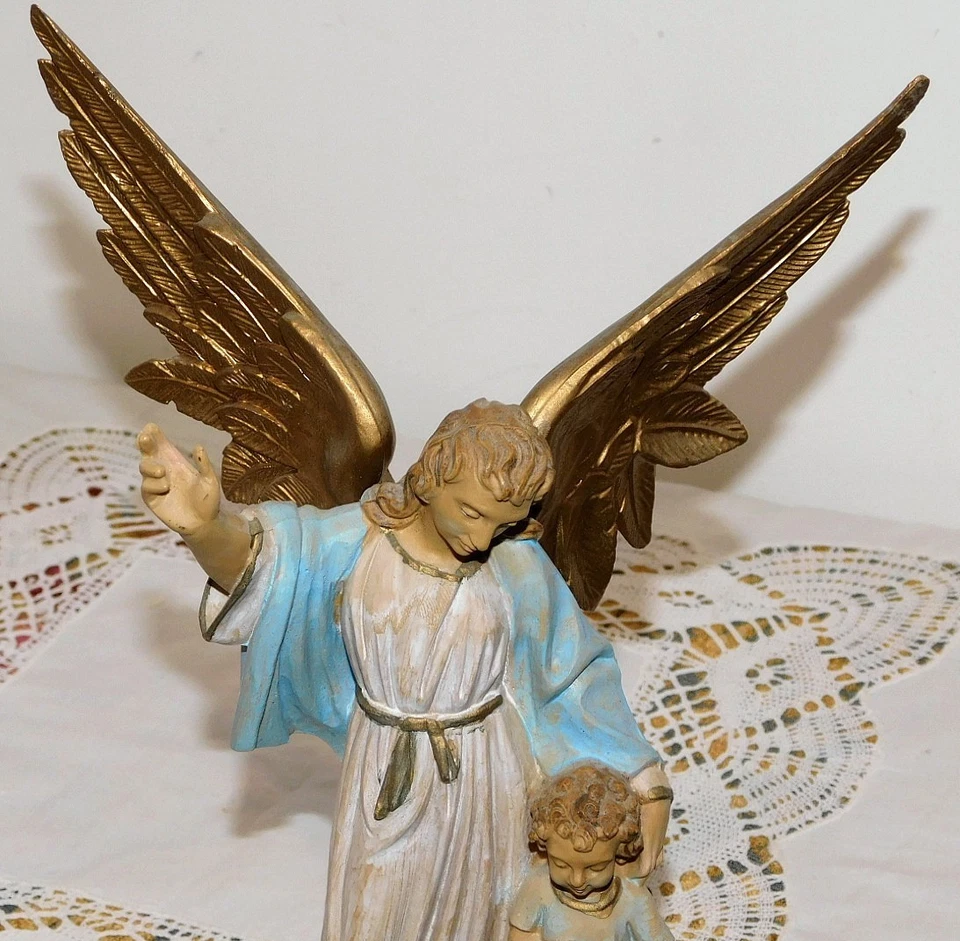 ANCIENNE STATUE STATUETTE SCULPTURE RELIGIEUSE SAINT MICHEL ANGE GARDIEN SIGNÉE - Photo 4/4
