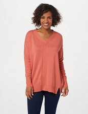 H Halston Coral Rose Pink Springtime V-neck Boyfriend Sweater New
