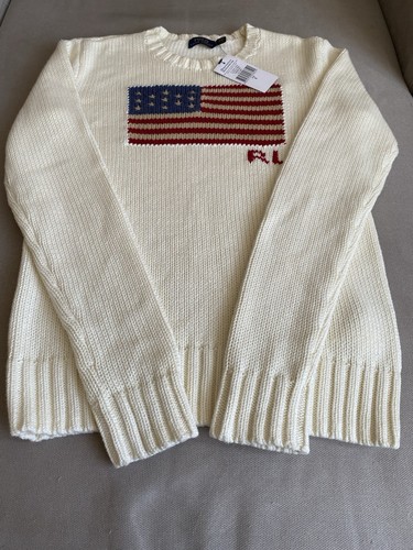 Polo Ralph Lauren Womens Cream Jumper Sweater American Flag Cotton S RRP349 - Picture 10 of 14
