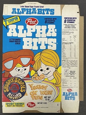 Vintage 1979 Post Alpha-Bits Spooky Stories Record Back Unused Flat Cereal Box