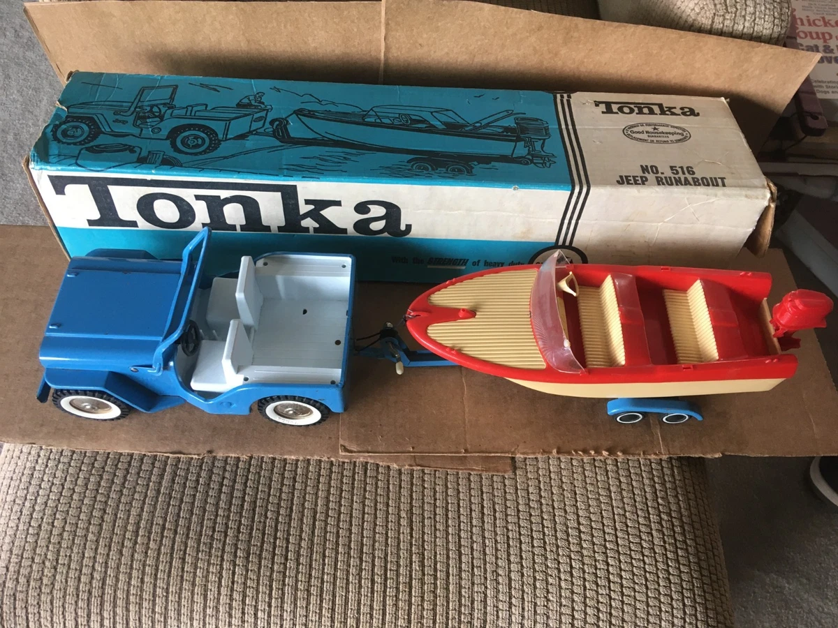 Tonka Jeep ブリキ ミニカー トレーラー付き Tonka Jeep Multi-Color Vintage Manufacture Diecast Cars, Trucks