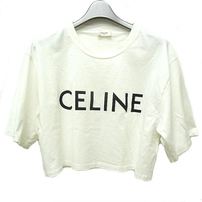 CELINE Authentic T-shirt cotton Women's Cropped White Black