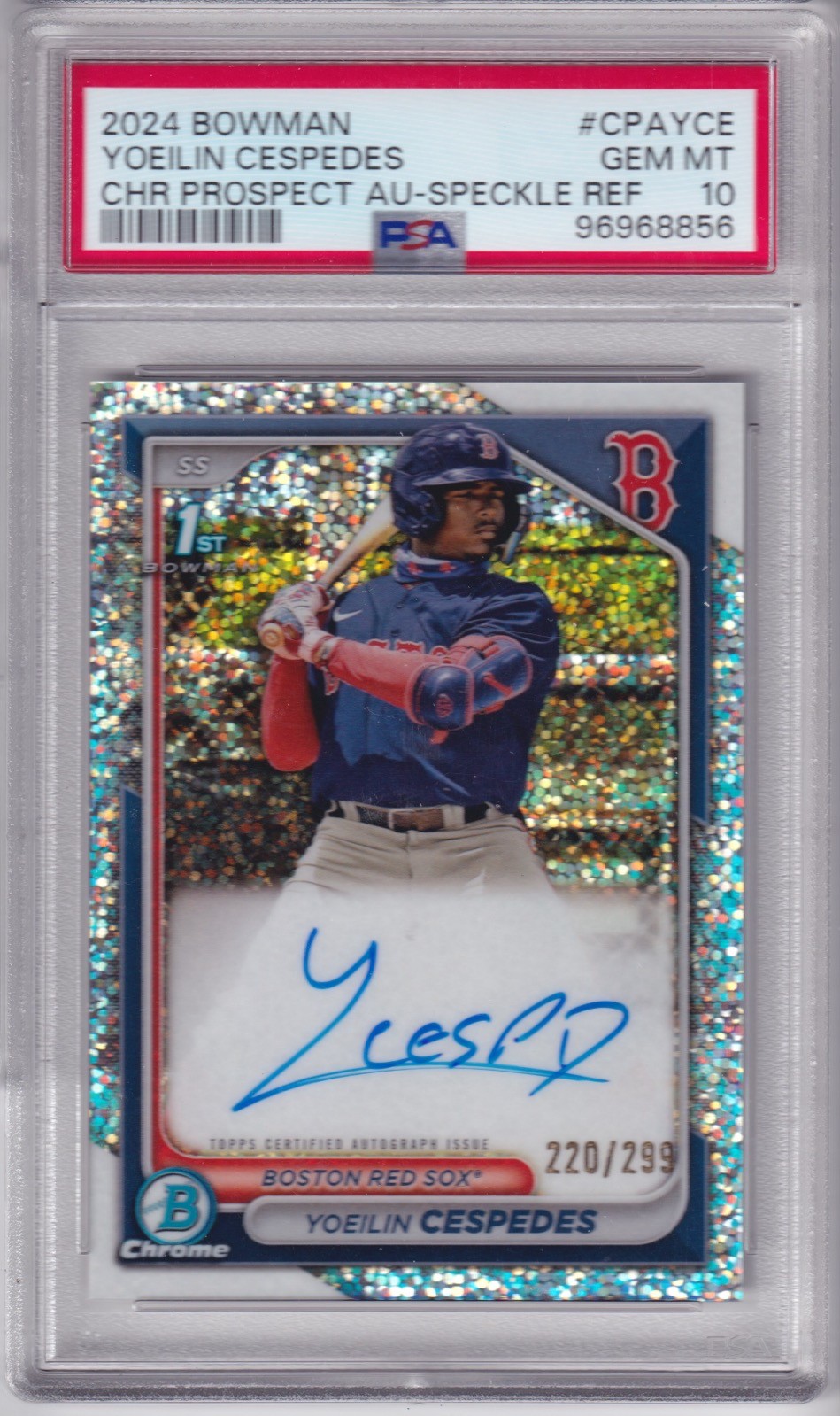 2024 Bowman Chrome Yoeilin Cespedes Speckle Refractor Autograph /299 PSA 10 Auto view 3