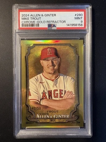 Mike Trout 2024 Topps Allen & Ginter #280 CHROME GOLD REFRACTOR #42/50 PSA 9!