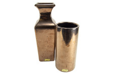 2x Haeger Vases Pottery Copper Metallic Bronze Glaze Made in USA