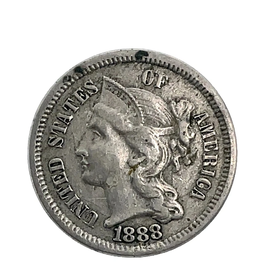 1888 Nickel Three Cent Piece XF-AU 3c U.S Coin - Key Date - Image 3 of 4