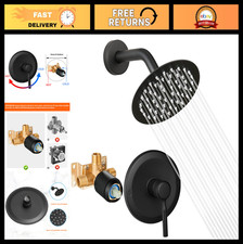 Complete Black Shower Head Faucet Set with Valve - 6-Inch High Pressure Rain S