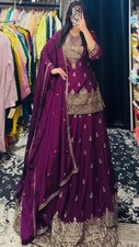 Latest Chinon Silk Wine Top Lehenga With Dupatta For Indian Reception Wear