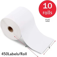 10 Rolls 450/Roll 4"x6" Direct Thermal Shipping Label Zebra ZP450 Eltron 2844