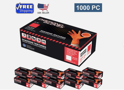 8 Mil Orange Heavy Duty Nitrile Diamond Textured Gloves Case 1000 PCS - S M L XL